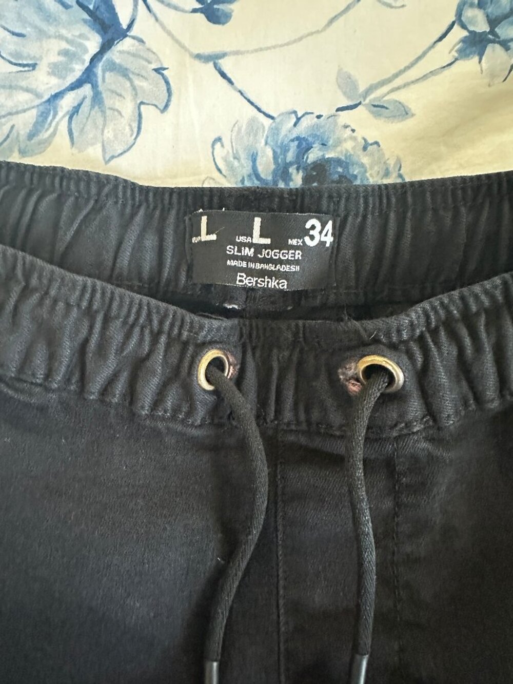 Bershka Jogger Pants Men's Large Black Cotton Stretch Drawstring - Picture 4 of 5